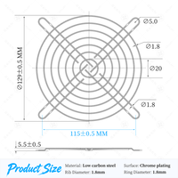 Grille de protection industrielle GBOC 125 mm en fil métallique argenté pour ventilateur axial de refroidissement 12,5 cm (4,92 pouces)