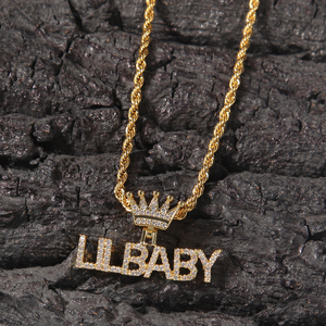 Colgante de corona con nombre, letra pequeña, inicial, placa con nombre, collar de rapero para hombre y mujer, novedad - Product Image 2