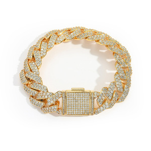 Bracelet cubain pour homme 15 mm avec fermoir à bascule, double rangée de zircons losanges, style Hip Hop Tanjing - Product Image 5