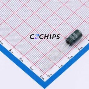 Condensador Electrolítico de Aluminio de 100uF 25V 110GF, Montaje de Orificio Pasante, D6.3xL11mm, 100uF, 20%, 25V, 550mA-100kHz - Product Image 1