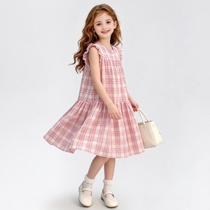 Vestito Estivo a Quadri per Bambine, Senza Maniche con Volant, Abito Casual a Strati a Forma di A, <span class=keywords><strong>Abbigliamento</strong></span> Estivo per Bambini - Product Image 4