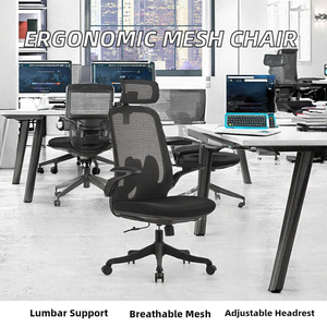 Chaise de bureau ergonomique moderne pour la maison, confortable, dossier haut, soutien lombaire, accoudoirs fixes, appui-tête réglable, pivotante en maille - Product Image 2