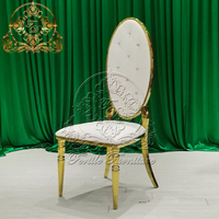 Chaises de banquet d'hôtel en gros, chaises de salle à manger d'extérieur en acier inoxydable blanc et or pour événements de mariage