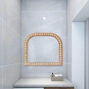 Espejo montado en la pared de madera similar a una ventana con bordes de cuentas de madera, espejo de baño decorativo arqueado o espejo de sala de estar, 27,5 "W x 2 - Product Image 6