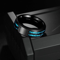 Bague en acier inoxydable noir avec incrustation de coquille d'ormeau et pierre de saphir bleu de 8 mm, alliance pour homme et femme
