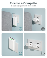 Chargeur rapide 20W PD GaN USB-C 2C1A compact avec prise EU pliable certifié CE UKCA pour téléphone portable et écouteurs