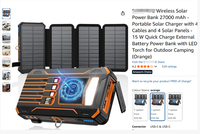 Meilleure vente en Europe : Batterie externe solaire pliable et étanche 30000mAh avec chargeur sans fil rapide PD et 4 câbles, portable 20000mAh