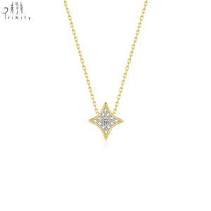 Collar de Cadena Fina con Colgante de Estrella Cuadrilátera, Joyería Fina de Oro Sólido de 18K con Diamante Natural Real, Regalo de Fiesta para Mujer - Product Image 2
