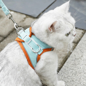 <b>Pet</b> <b>Harness</b> Suede Color-Blocked Reflective Leash For Cat Night Walks Safe Escape Prevention - Product Image 2
