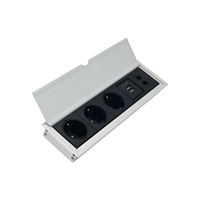 Caja de Enchufes Empotrada Oculta con Tapa Abatible, Regleta Retráctil con Puertos USB para Conexión de Mesa