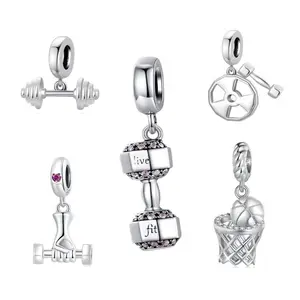 2023 Accessories Wholesale Fashion New Arrival 925 Sterling Silver Dumbbell Pendant Charm Bumbell Sport Design
