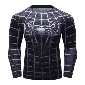 Camiseta de compressão homem aranha personalizada, manga longa para homens de proteção uv bjj rash guard