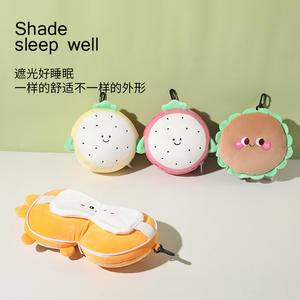 Masque pour les yeux Série Fruits, Oreiller de voyage en forme de U, Support de nuque portable, Aide au sommeil occultante, Design Orange Fruit du Dragon - Product Image 3