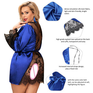 Luxuriöse Satin-Seiden-Nachtwäsche Durchsichtiger Rücken Blumen-Spitzen-Nachthemd Roben-Sets Übergröße Sexy Babydoll-Dessous für Damen - Product Image 2