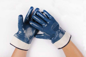 Gants de travail en nitrile imperméables anti-huile entièrement enduits robustes avec manchette de sécurité en jersey de coton - Product Image 4