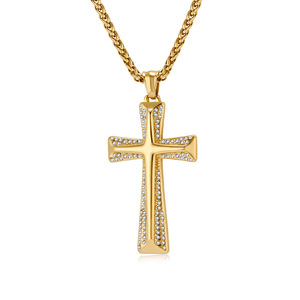 <b>Cross</b> Necklace Stainless Steel Diamond Encrusted Themed Pendant Gift Jewelry - Product Image 5