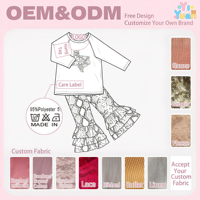 Stylischer Cowgirl-Zweiteiler mit Texas-Karte und Blumenmuster, Raglan-T-Shirt und Schlangenhaut-Plateauhose für kleine Mädchen