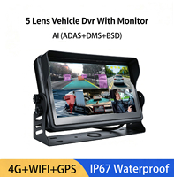 Caméra embarquée étanche HD à écran tactile LCD 5 canaux 5ch AI 4G LTE pour voiture, véhicule, camion, caméra de tableau de bord 5ch MDVR DVR avec moniteur GPS