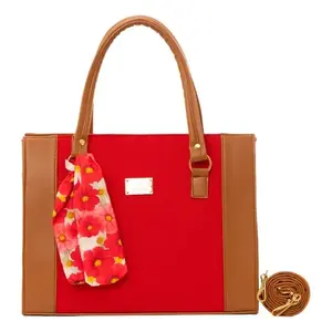 Bolso Tote Rojo de Yute para Mujer Fana Henri con Bolsillo con Cremallera, Estilo Vegano para Todas las Temporadas - Product Image 1