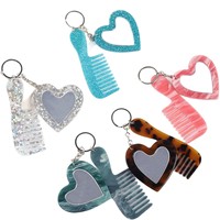 Porte-clés en forme de cœur avec paillettes d'acide acétique et miroirs de maquillage pour sacs, décorations suspendues, porte-clés en plastique personnalisé