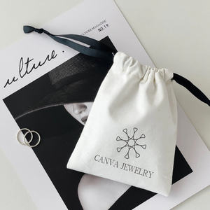 Sac à poussière en toile de coton uni écologique personnalisable, sac à bijoux tendance, petit sac à cordon en toile avec logo - Product Image 2
