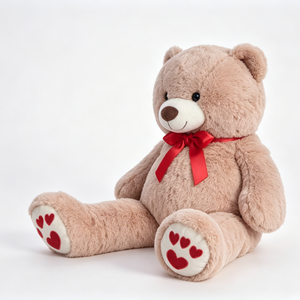Customized Brown teddy bear with <b>red</b> <b>bow</b>, Heart paw teddy bear, Sitting teddy bear stuffed animal - Product Image 2