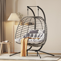 Chaise suspendue pliable en rotin avec coussin imperméable pour 1 personne, mobilier d'extérieur pour jardin et patio – Vente chaude