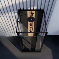 Oumeiga Cabine de douche en verre moderne 80x80 90x90cm porte pliante coulissante noire mate pour petit espace 5mm d'épaisseur pour hôtels appartements