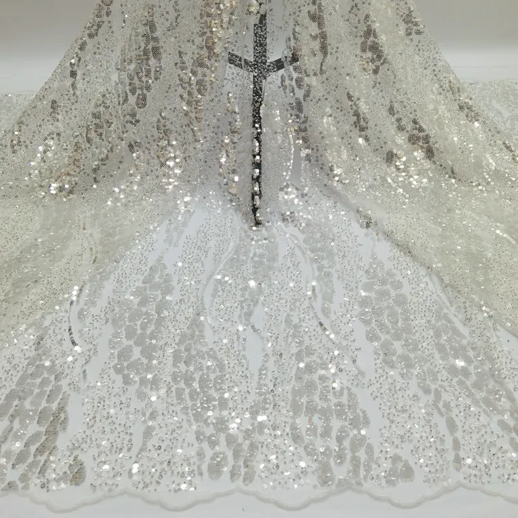 ZSY grosir French Tulle renda Applique busa manik-manik renda kain bunga untuk gaun pernikahan