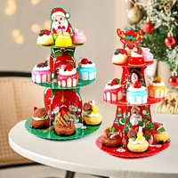 Décorations de Noël de style dessin animé, support à gâteau en papier multicouche pour table de desserts, présentoir à collations pour fête de fin d'année