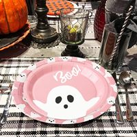 XUECE 48 Assiettes en papier jetables fantômes roses pour Halloween, 7 et 9 pouces, décoratives pour fêtes