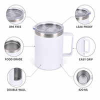 Gobelet isotherme double paroi en acier inoxydable de 14 oz avec poignée en D, couvercle transparent, sans BPA, étanche, qualité alimentaire, pour le café du matin à la maison