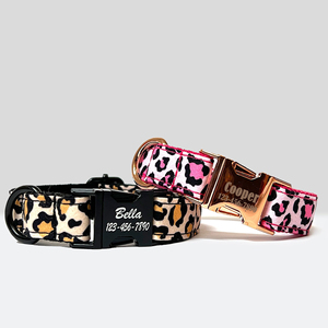 Custom Personalized Luxury Padded Velvet Dog Collar with <b>Rivet</b> Decoration and <b>Plastic</b> Buckle Cheetah Print Black Leopard Design - Product Image 2