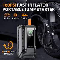 Démarreur de voiture 6-en-1 12V, batterie externe robuste avec gonfleur de pneus et lumière LED