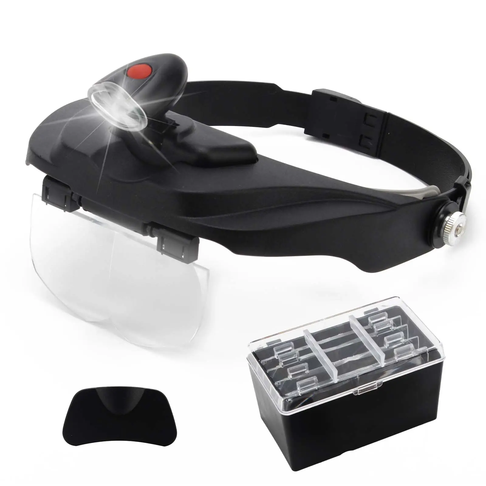 Lupa de montaje en cabeza LED Optivisor 1.2X-3.5X Auriculares ópticos 4 lentes Joyeros Lupa de trabajo cercano Equipo de lupa de lectura Herramientas