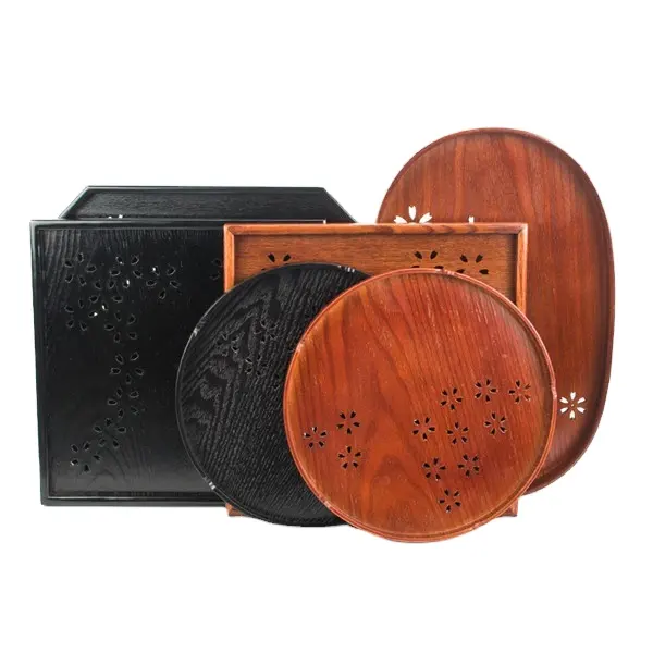 Traditional chinese Tea tray wooden household tray simple round Tea tray