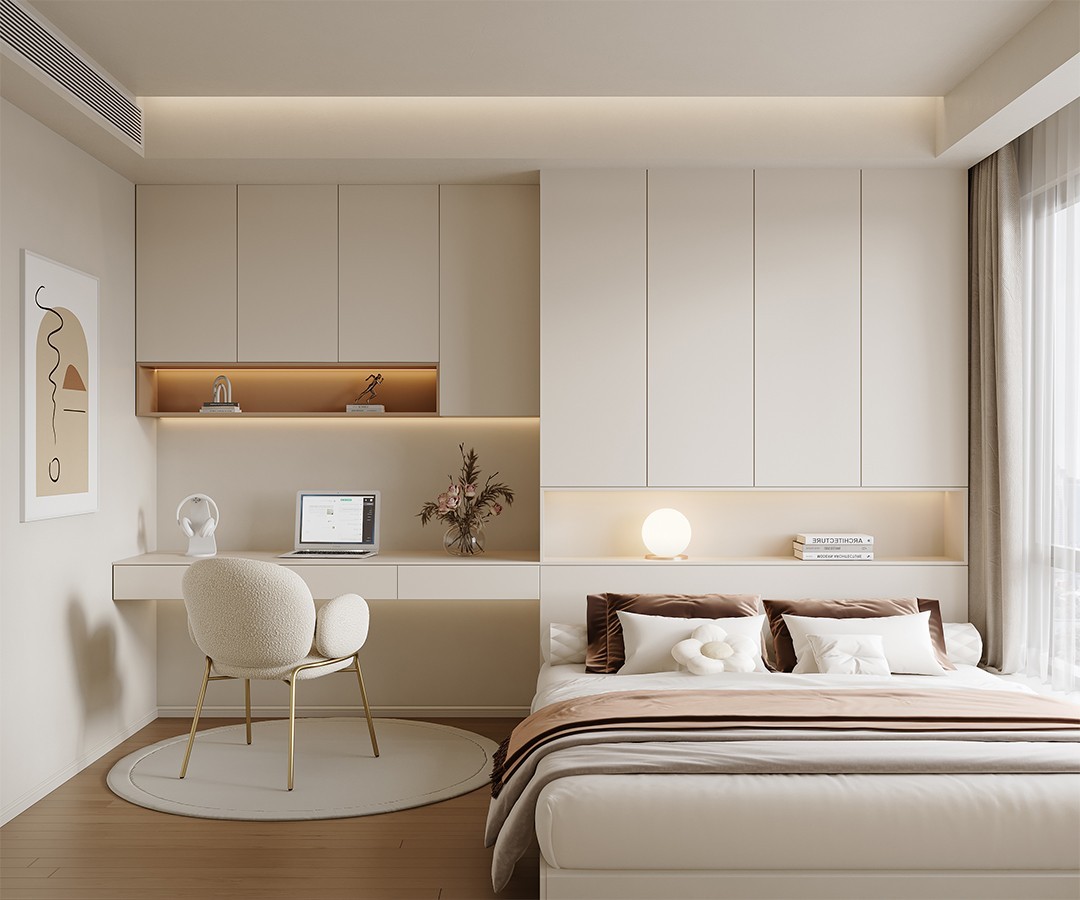 Customizable Modern Luxury Bedroom Furniture Set – Wardrobe, Desk & Tatami Platform - View 3