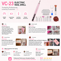 Vantrend Beliebter Kabelloser Wiederaufladbarer Aluminium-Nagelbohrer mit 5 Geschwindigkeiten, LED E-File Set zur Gel-Lack-Entfernung für Zuhause, Salon und Reisen