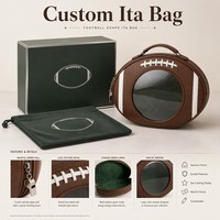 Sac Ita de football américain personnalisé marron texturé grainé avec bandes blanches, lacets en relief et fenêtre transparente – Sac messager sportif
