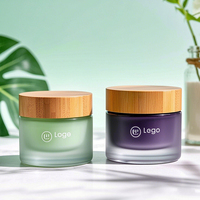 Pot en verre givré mat avec couvercle en bambou naturel 15g 30g 50g Emballage cosmétique pour soins de la peau