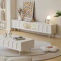 Meuble TV et Table Basse Combinées en MDF Blanc Crème Personnalisables 2026 pour Petites Maisons – Meuble de Rangement Domestique
