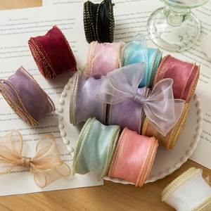 Ruban Nœud Queue de Sirène Doré 4cm en Stock, 100% Polyester Imprimé Feuille d'Argent, Écologique, Semi-Fini, en Maille, pour Cheveux DIY Zexiao - Product Image 1