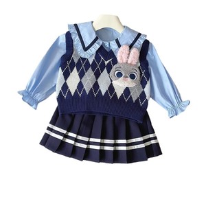 Tongxingyuan Girls' Rabbit JK Uniform Knitted Vest Skirt Set Spring Autumn Cute School Outfit Children's Clothing - Product Image 5