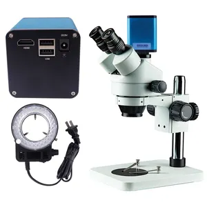 LED Illuminating Light Column Base Stand 7X 45X Zooming Trinocular Stereomicroscope with Digital CCD Camera USB Mouse