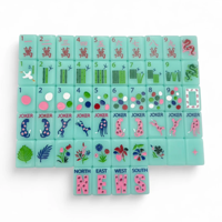 Jeu de Mahjong de Luxe en Acrylique Gravé, 160 Tuiles, Thème Safari Printanier Bleu Ciel, Cadeau de Divertissement, Vente en Gros Usine