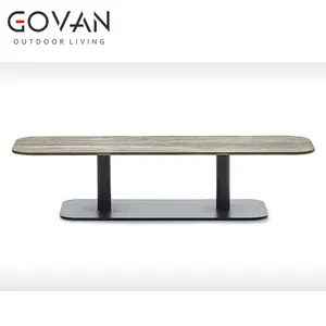 Mobiliário externo pátio quadro de alumínio escovado com mesa de cerâmica mesa de café ao ar livre