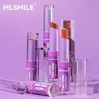 MLSMILE Rouge à lèvres et baume à lèvres exclusifs véganes bicolores, crayon à lèvres nacré, longue tenue, hydratant, naturel, mat, waterproof