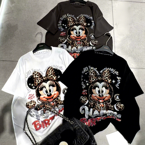 T-<span class=keywords><strong>shirt</strong></span> long à rayures perlées <span class=keywords><strong>chic</strong></span> pour femmes, mode printemps-été, nouveau, décontracté, à manches longues, brodé au crochet, motif de dessin animé - Product Image 1