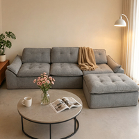 Sofá Seccional en Forma de L Personalizado, Sofá de Chenilla sin Estructura, Asiento Profundo, Convertible, para Salas de Estar Modernas