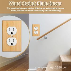 Wooden Double Outlet <b>Wall</b> <b>Plate</b> Natural Wood Color 120V Standard Grounding For Home Use - Product Image 4